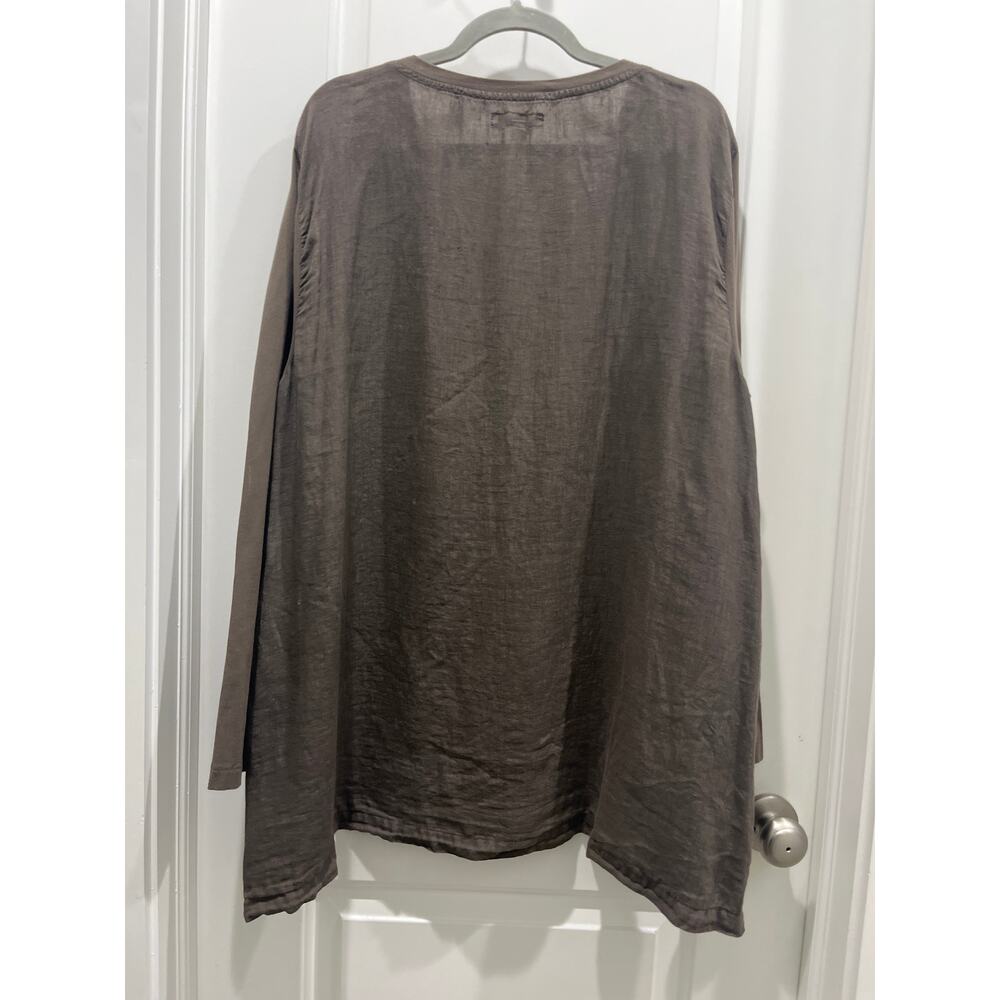 FLAX Linen Long Sleeve Ash Brown Button Down Tunic Blouse Sz L - Picture 6 of 6